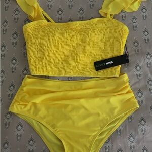 Fashion Nova Vibrant Yellow High Waisted Swimwear